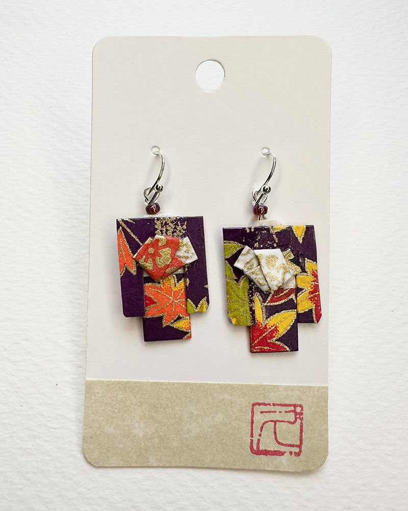 Kimono Origami Jewelry Zen Earrings -Purple Maple