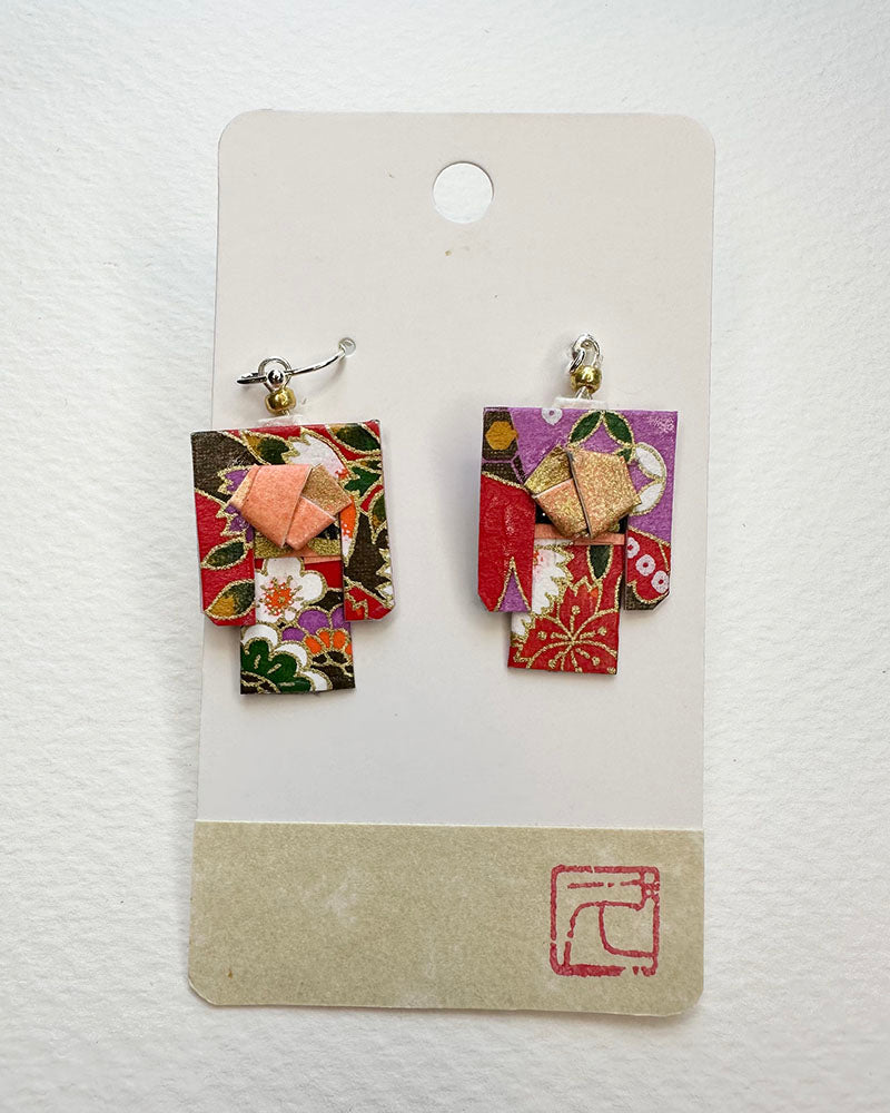 Kimono Origami Jewelry Zen Earrings -Grass Flowers