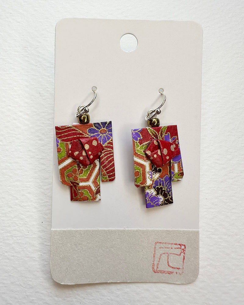 Kimono Origami Jewelry Zen Earrings -Vermilion