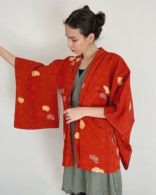 Yellow camellia Haori Kimono Jacket