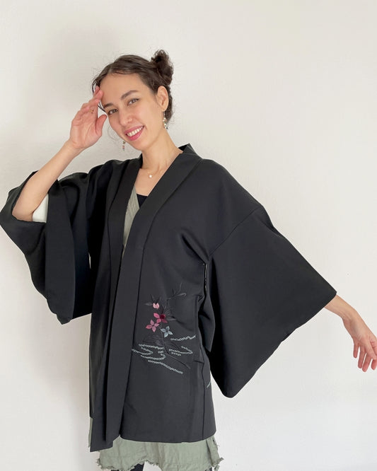 Flower Embroidery Haori Kimono Jacket