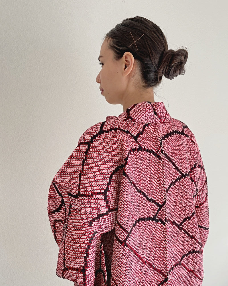 Wave Pattern in black Haori Kimono Jacket