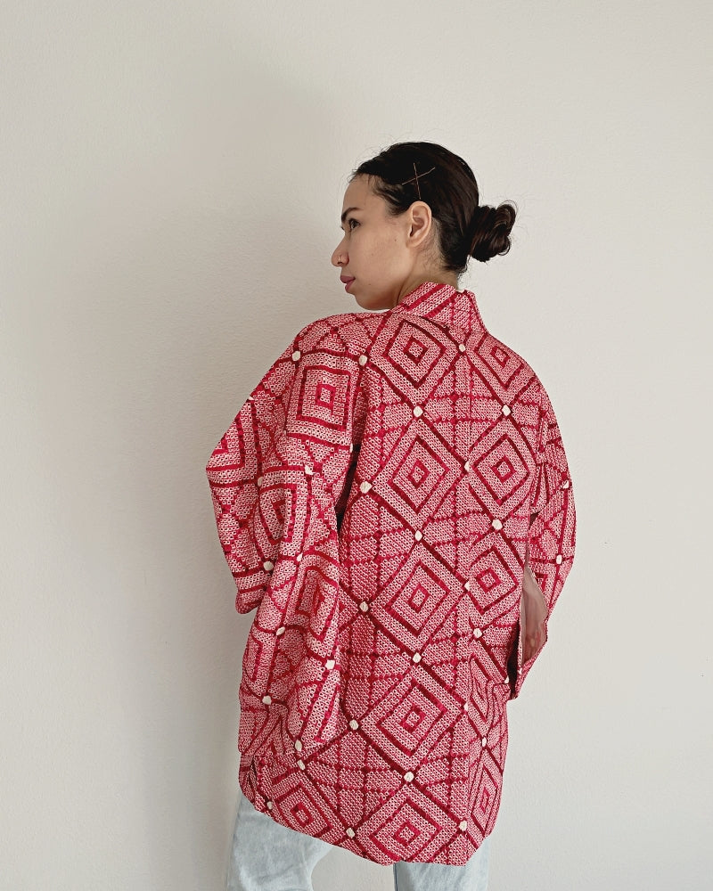 Traditional diamond pattern Haori Kimono Jacket