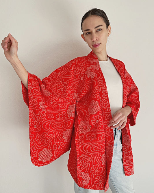 Chrysanthemum and maple flow Haori Kimono Jacket