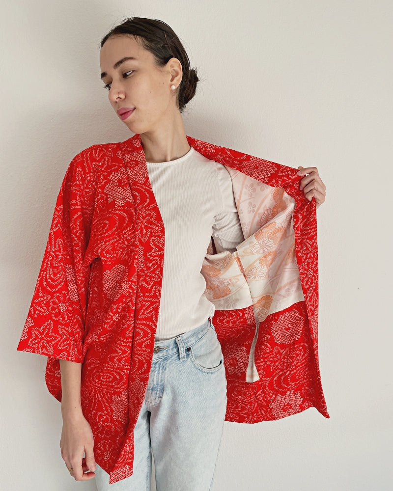 Chrysanthemum and maple flow Haori Kimono Jacket