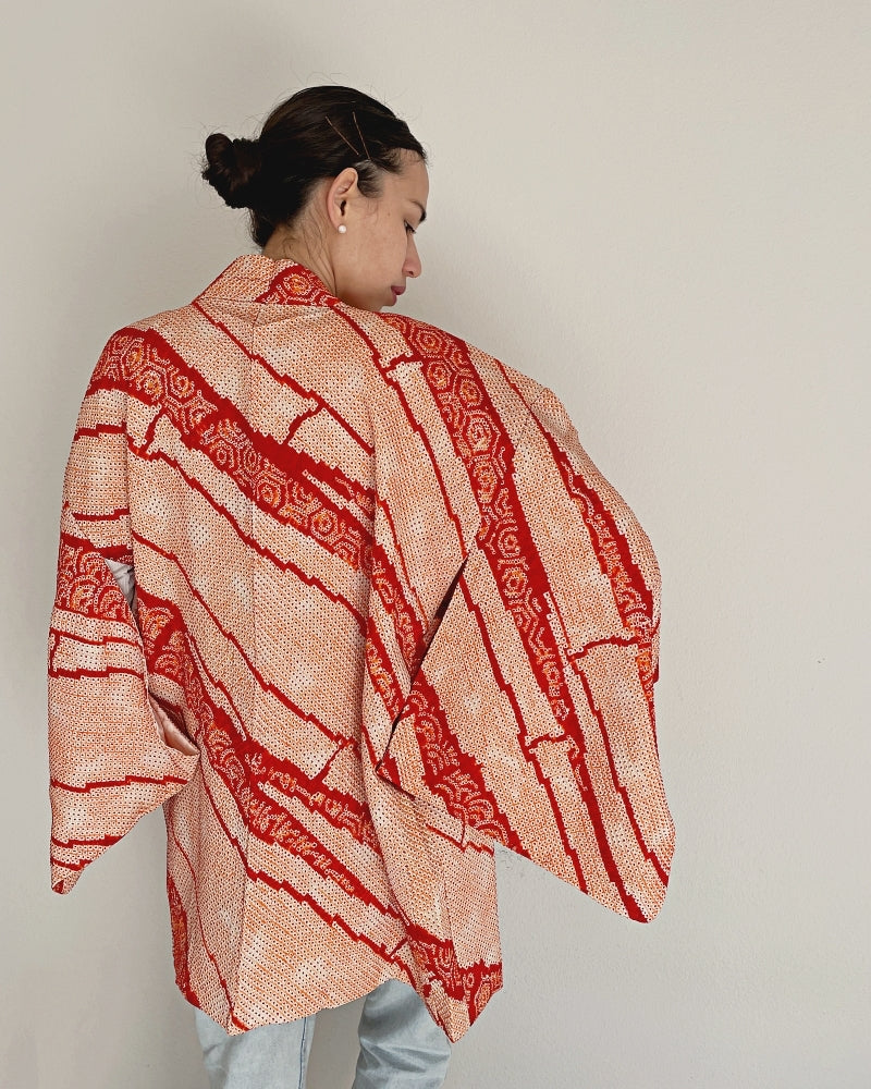 Tortoise and wave pattern in line Haori Kimono Jacket