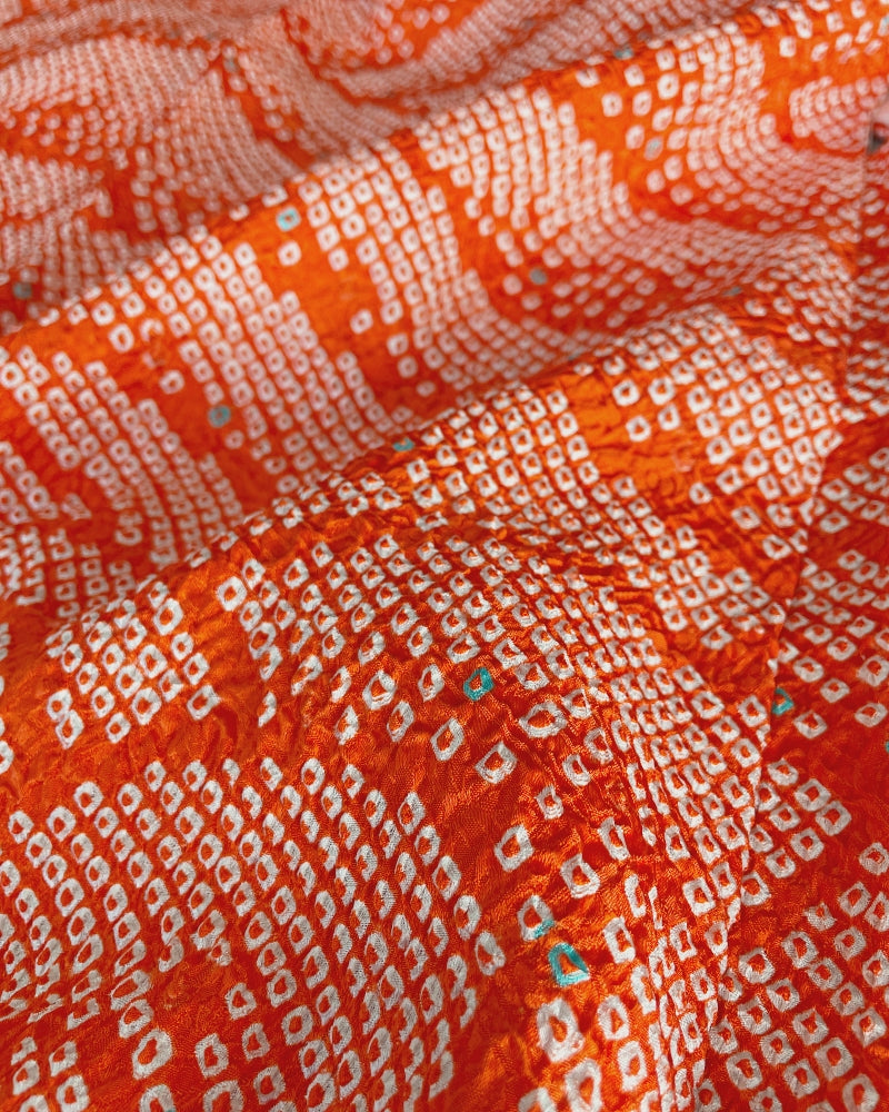 Pattern of waves in orange Haori Kimono Jacket