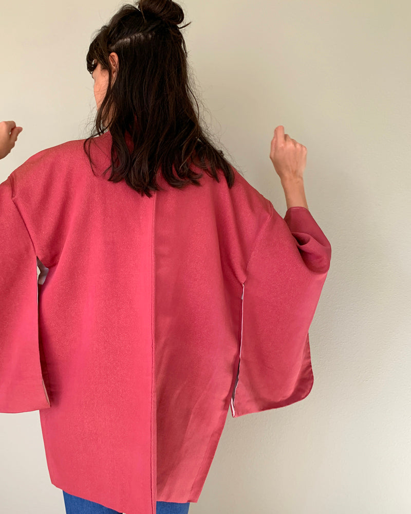 Gold Shimmer Dark Pink Haori Kimono Jacket