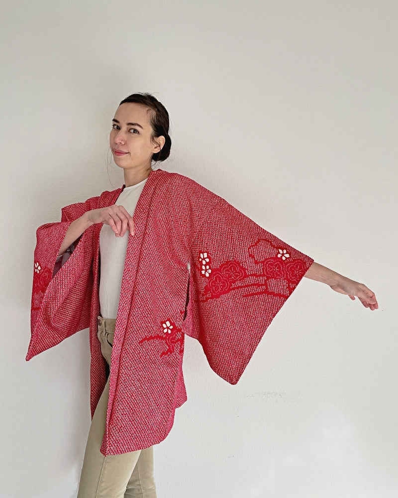 Plum and floral wagon Haori Kimono Jacket