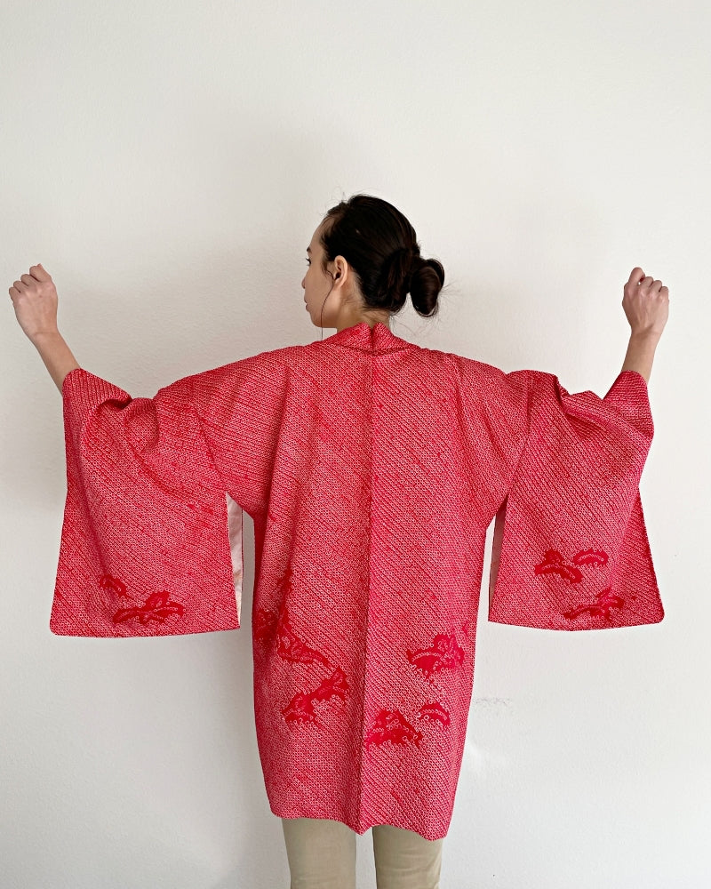 Raspberry pink Shibori Haori Kimono Jacket