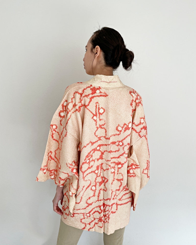 Geometric Cherry Blossom Branch Shibori Haori Kimono Jacket
