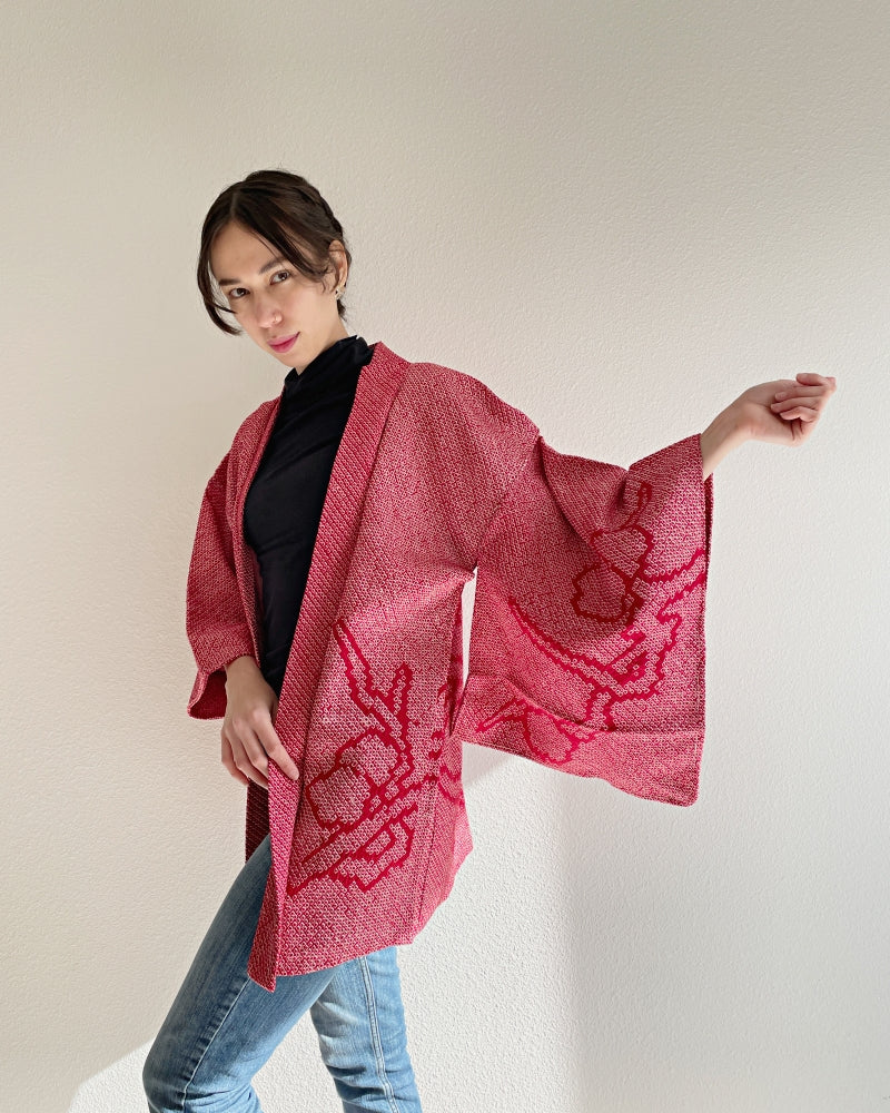 Plum branch and Me Shibori Haori Kimono Jacket