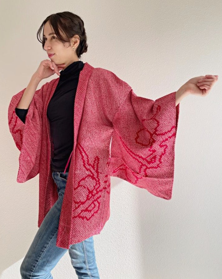 Plum branch and Me Shibori Haori Kimono Jacket