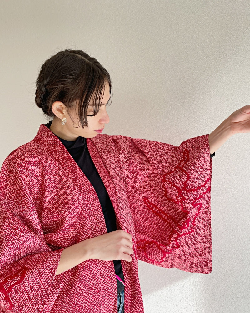 Plum branch and Me Shibori Haori Kimono Jacket
