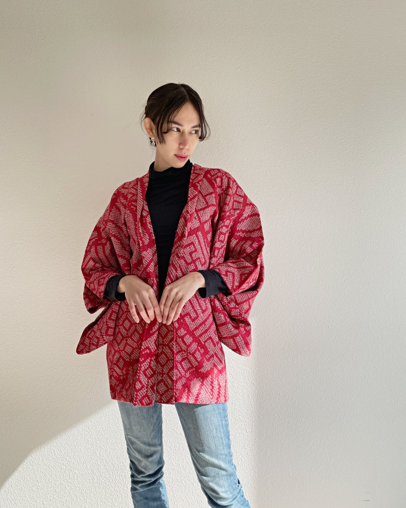 Tradition pattern blocks Shibori Haori Kimono Jacket