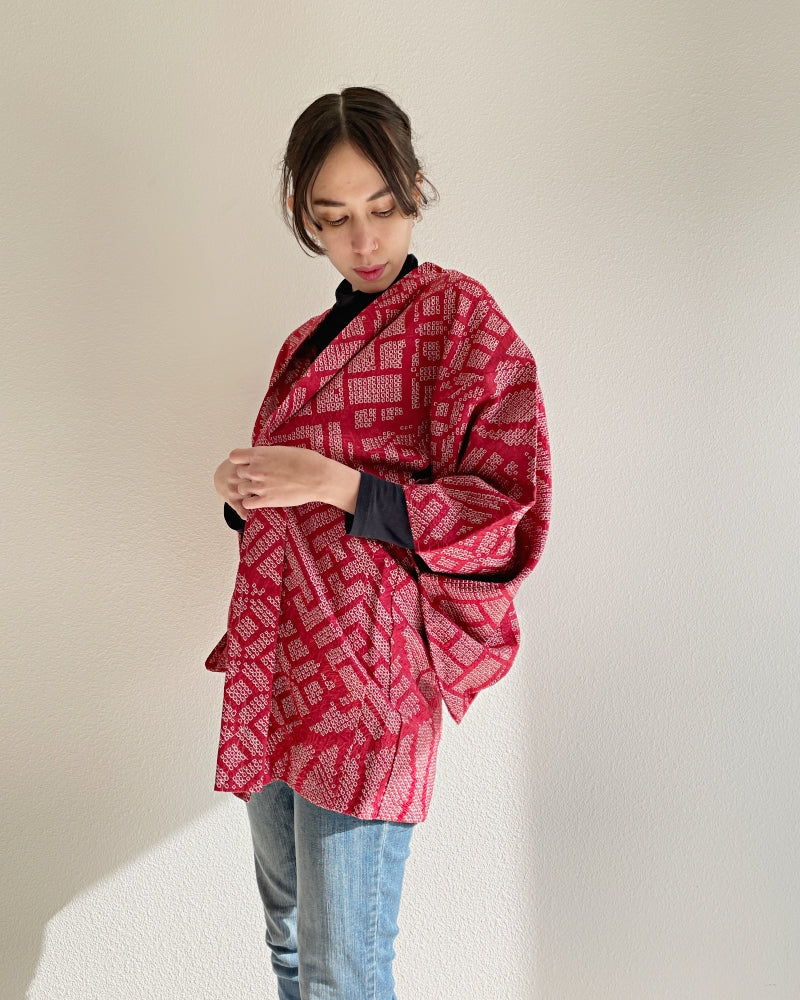 Tradition pattern blocks Shibori Haori Kimono Jacket