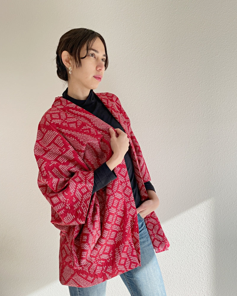 Tradition pattern blocks Shibori Haori Kimono Jacket