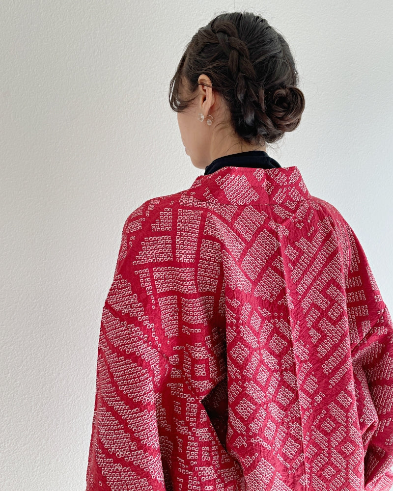 Tradition pattern blocks Shibori Haori Kimono Jacket