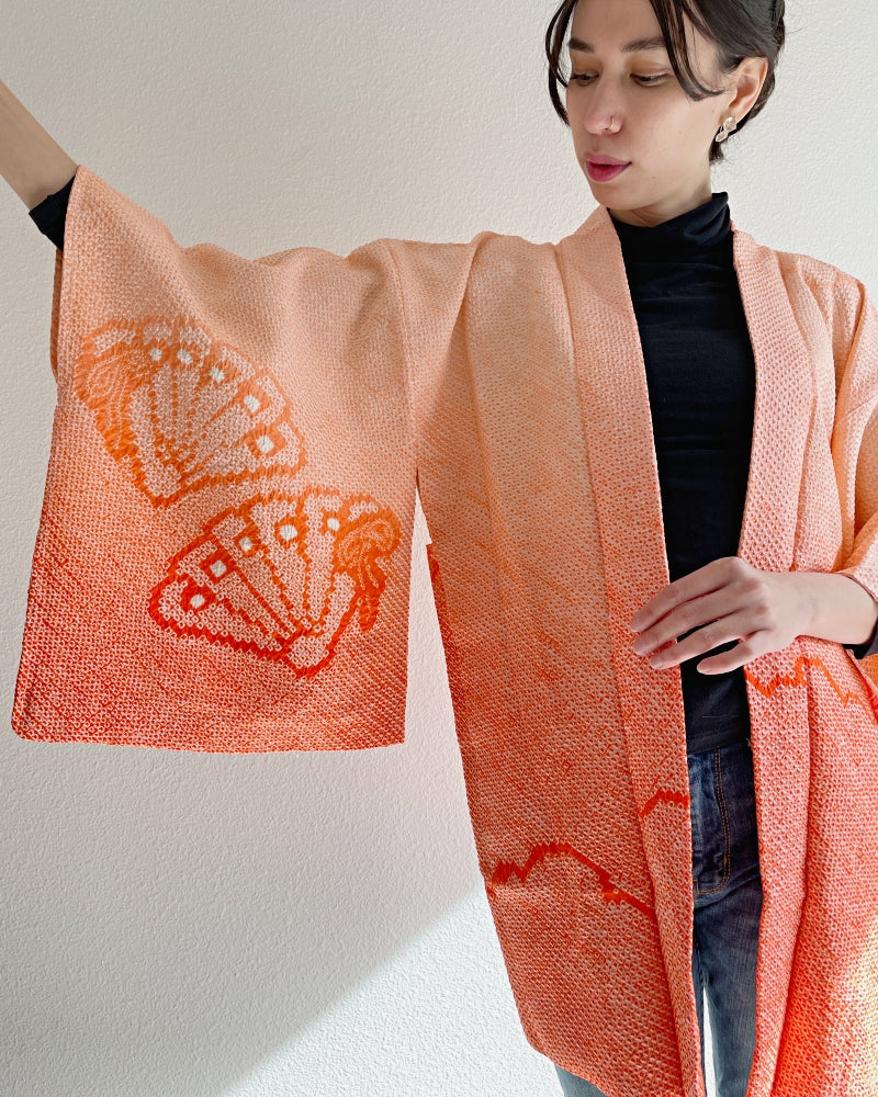 Lucky Folding Fan Shibori Haori Kimono Jacket