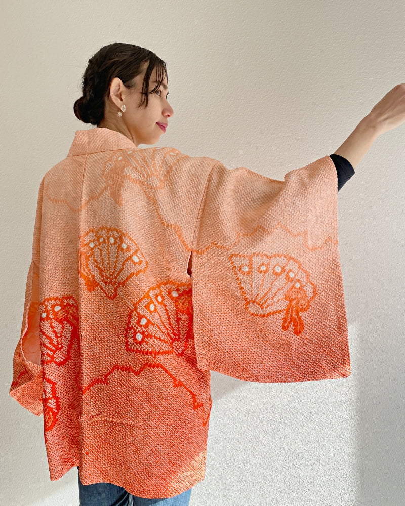 Lucky Folding Fan Shibori Haori Kimono Jacket