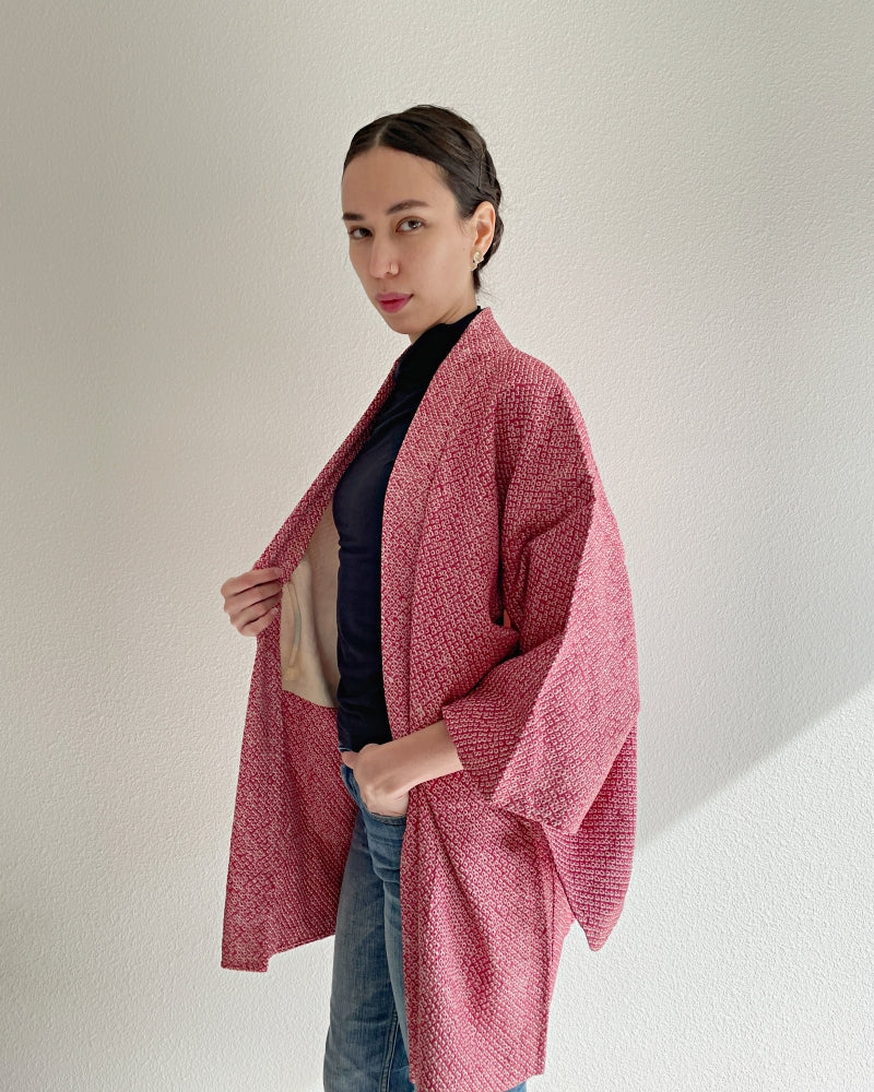 Radish Red Shibori Haori Kimono Jacket