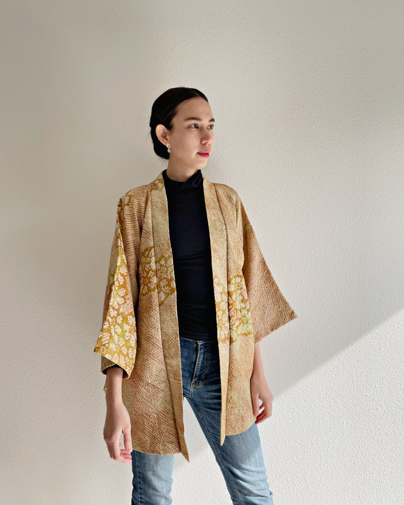 Golden Cosmos Shibori Haori Kimono Jacket
