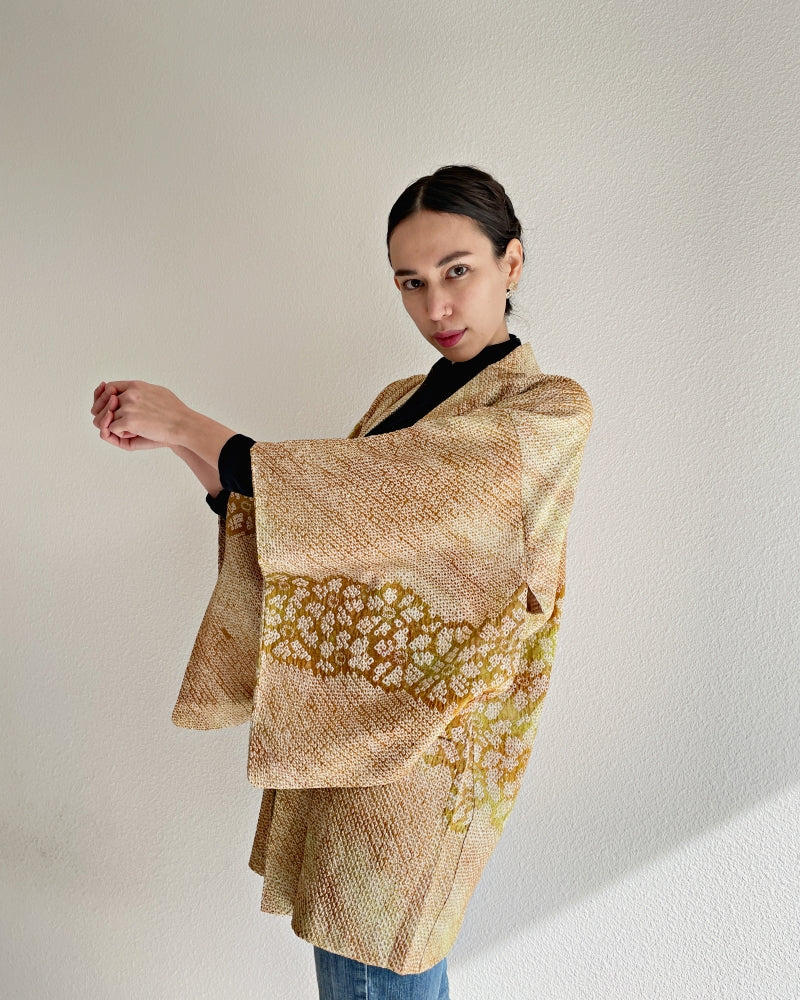 Golden Cosmos Shibori Haori Kimono Jacket