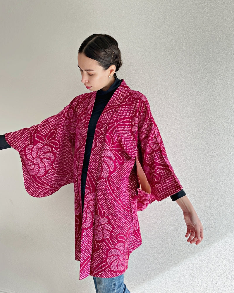 Swirly Petals Shibori Vintage Haori Kimono Jacket
