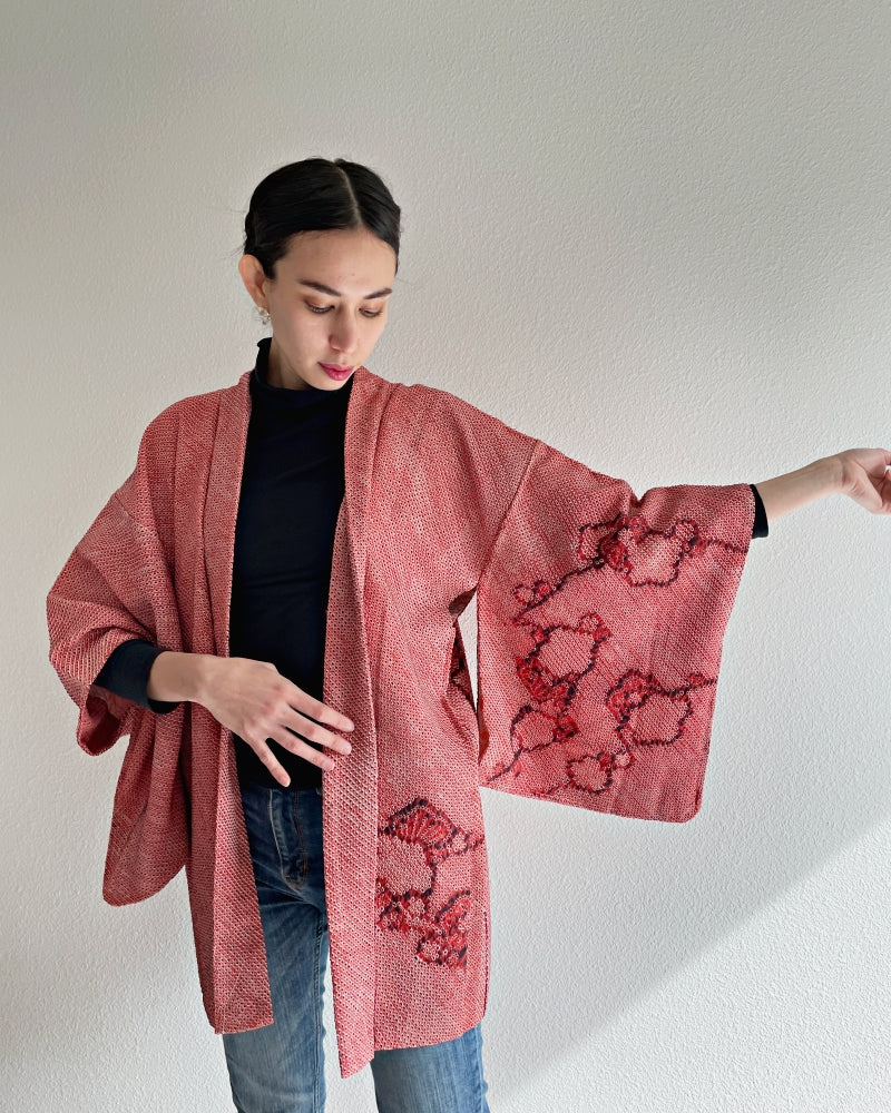 Plum Shadow Shibori Haori Kimono Jacket