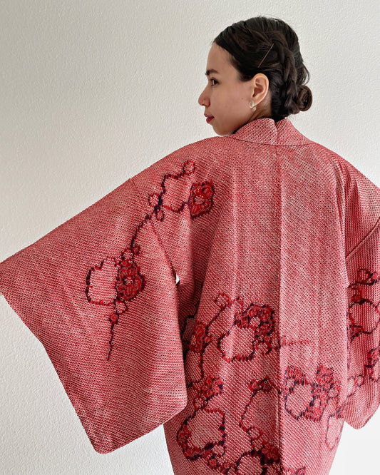 Plum Shadow Shibori Haori Kimono Jacket