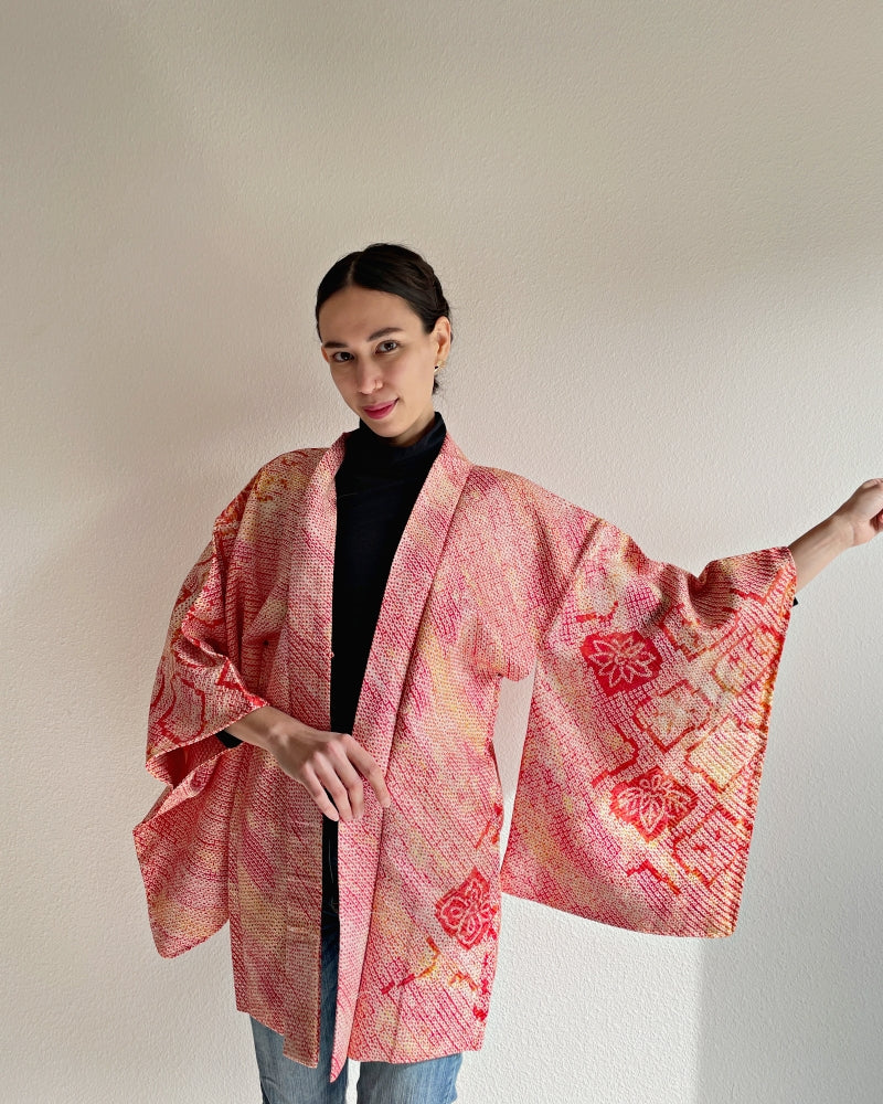 Floral Rhomb Shibori Haori Kimono Jacket