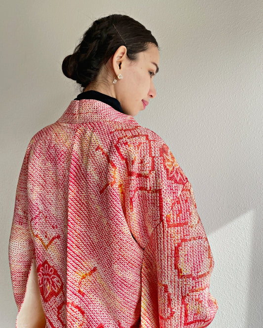 Floral Rhomb Shibori Haori Kimono Jacket