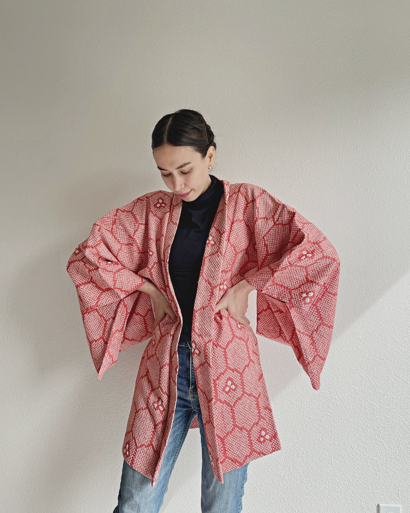 Long Length Tortoise Shibori Haori Kimono Jacket