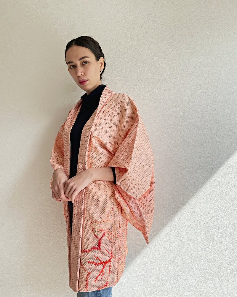 One piece Kimono jacket, Japanese silk kimono, hand-sewn Kimono jacket, Women's kimono cheapest jacket, haori shibori, Japanese antique, shibori