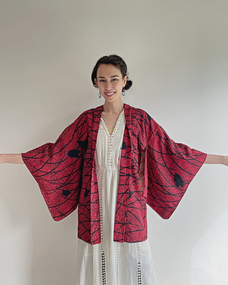 Red and Black  Haori Kimono Jacket