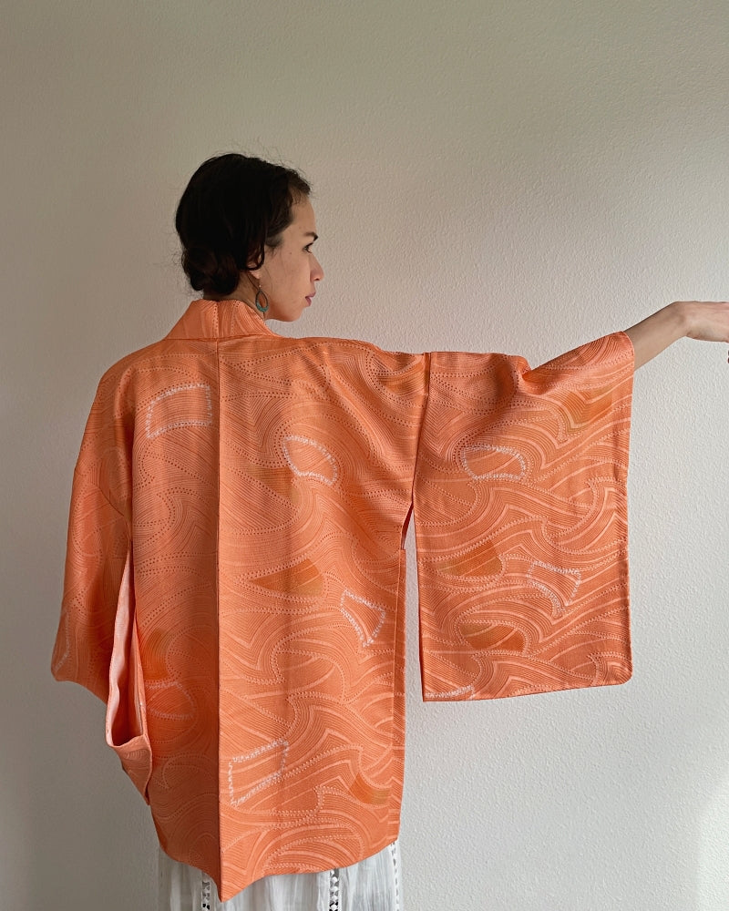 Coral Waves Inwoven Haori Kimono Jacket