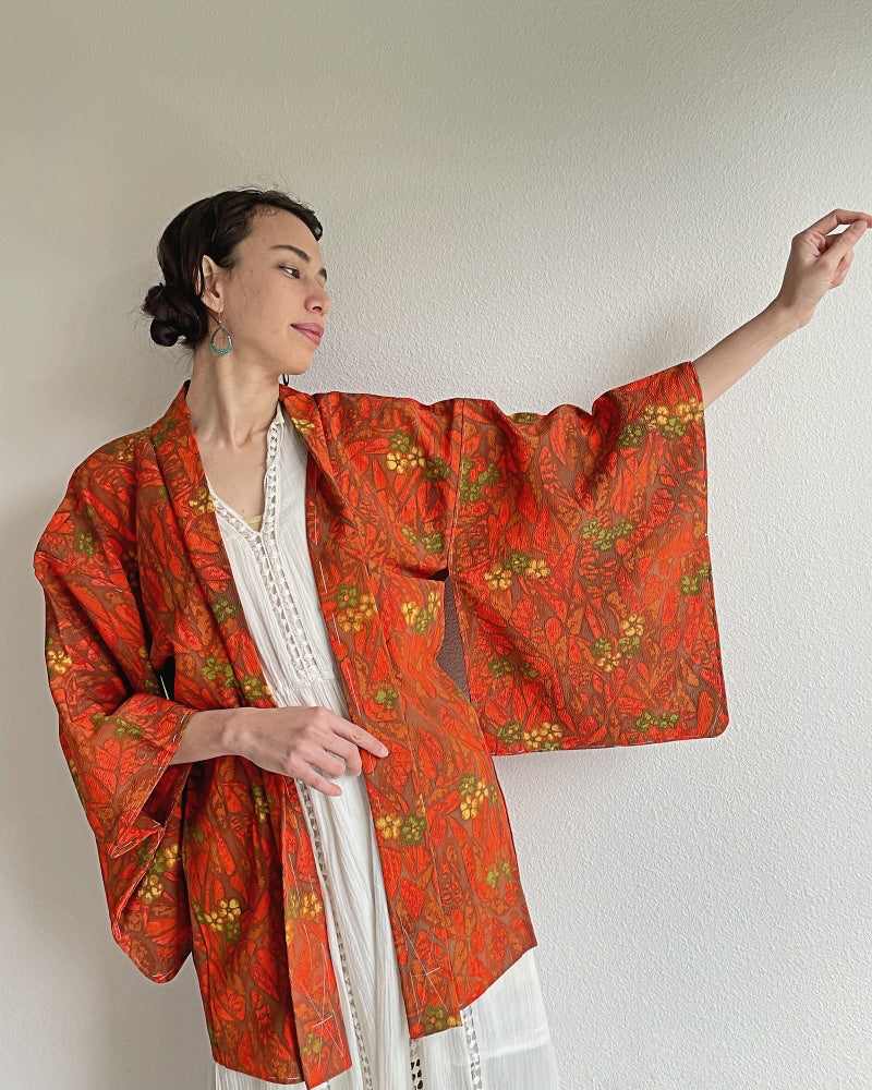 Orange Leaves Haori Kimono Jacket Haori