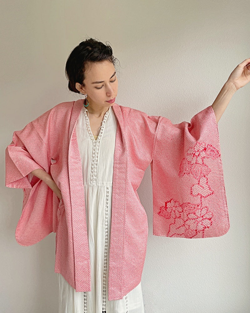 Charm Pink Shibori Kimono Jacket