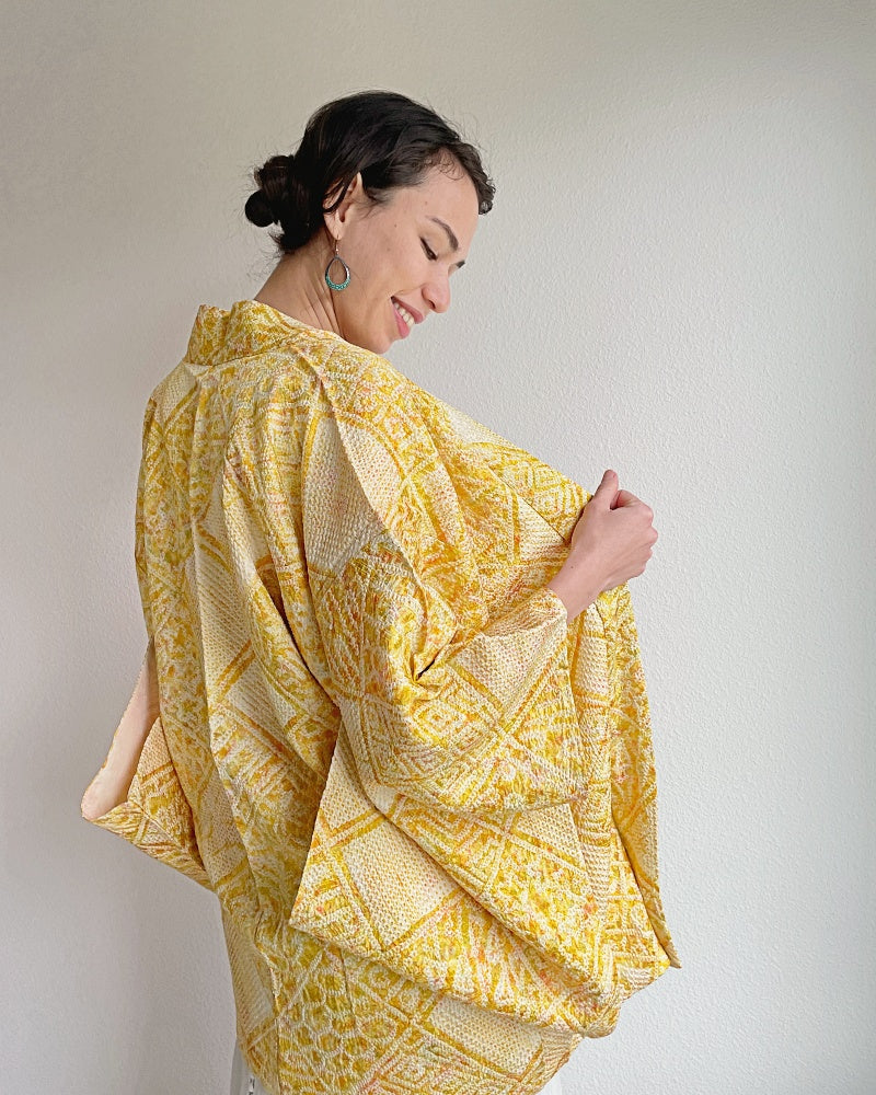 Traditional Pattern Mix Shibori Kimono Jacket Haori