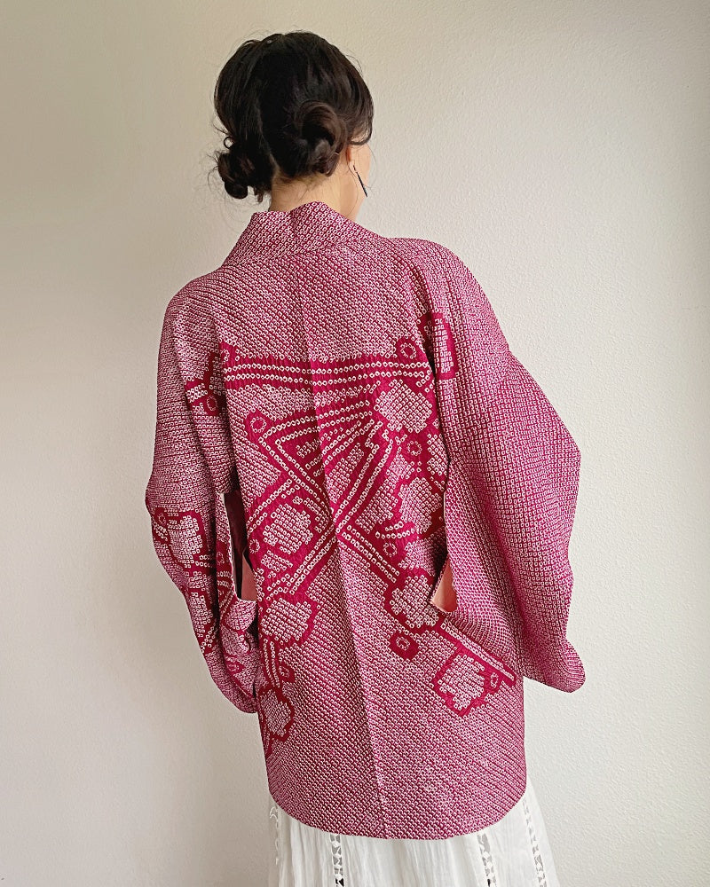 Elegant Plum Flower Shibori Kimono Jacket