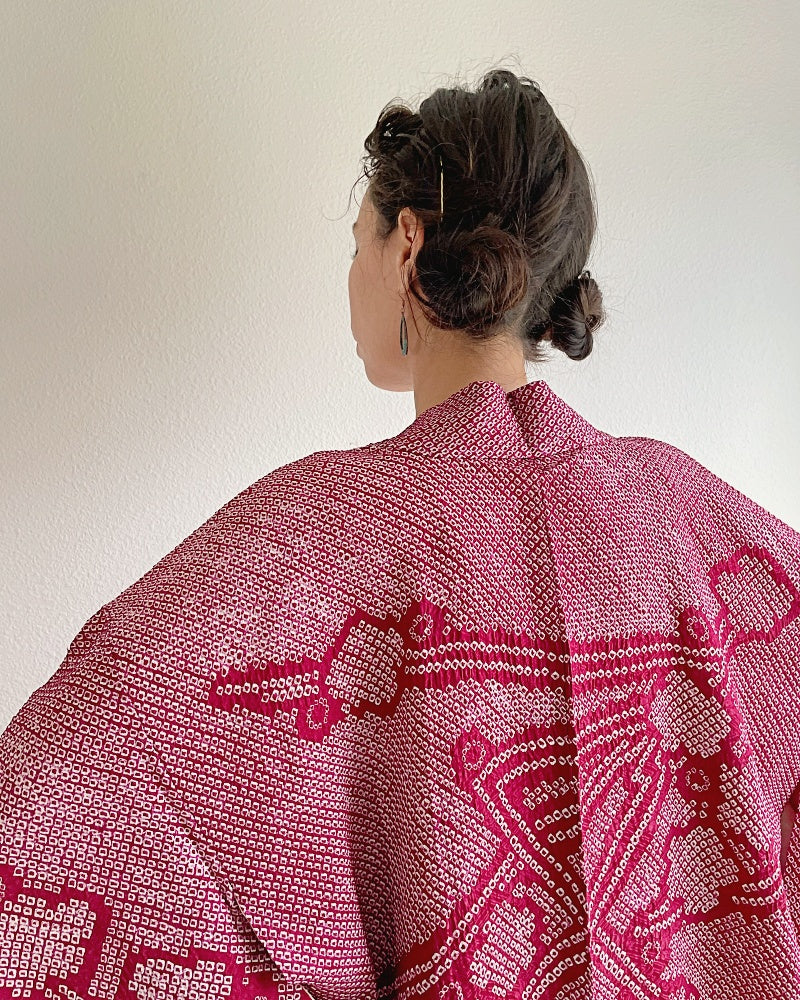 Elegant Plum Flower Shibori Kimono Jacket