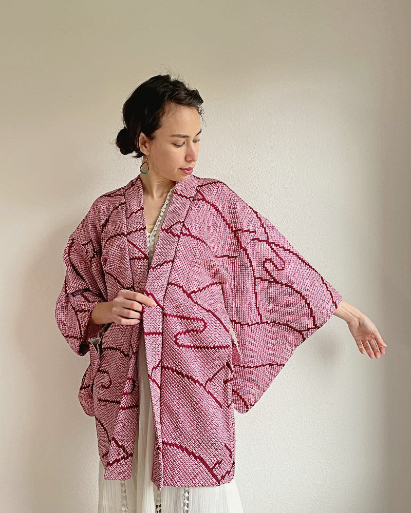 Waves Pattern Shibori Kimono Jacket
