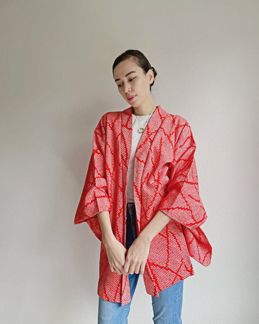 Vintage Burnt Orange  Shibori Haori Kimono Jacket