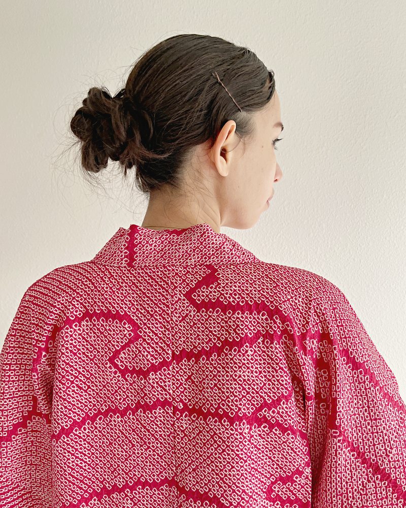 Fun Wavy Camellia Shibori Haori Kimono Michiyuki Wrap Jacket