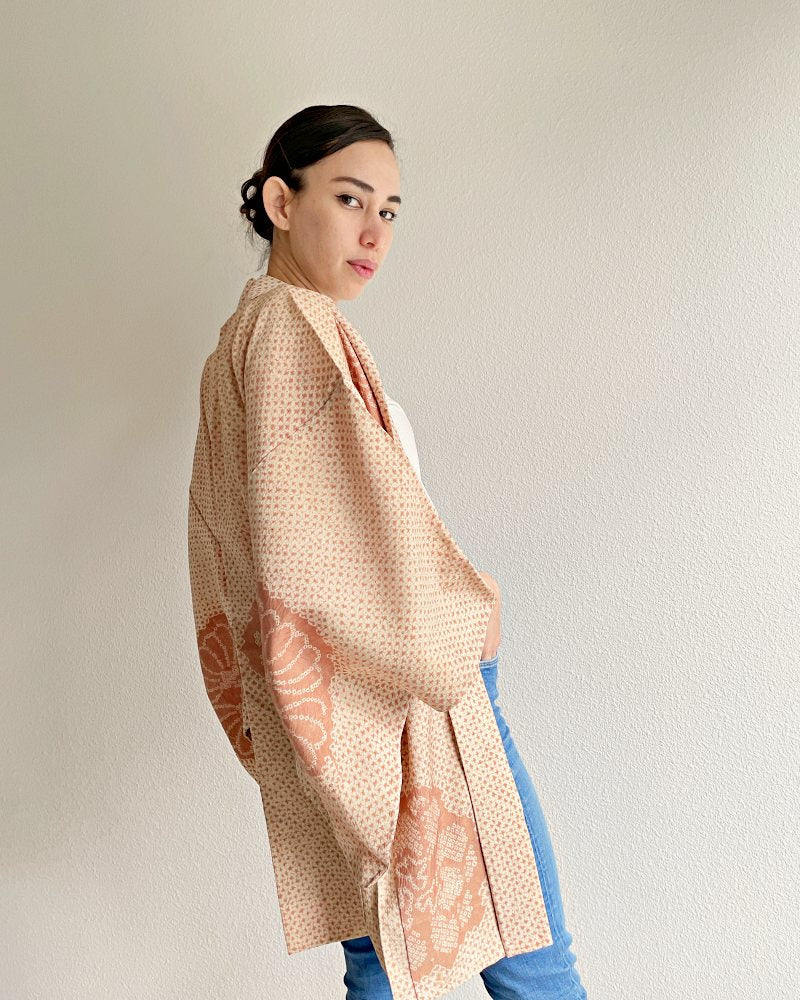 Encircled Flower Pattern Shibori Haori Kimono Jacket