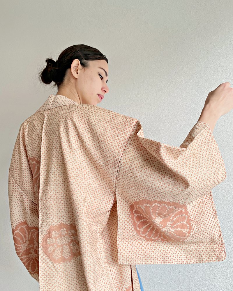 Encircled Flower Pattern Shibori Haori Kimono Jacket