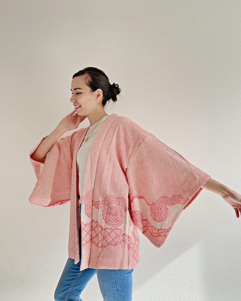 Flowy Japanese Traditional Patterns Shibori Haori Kimono Jacket