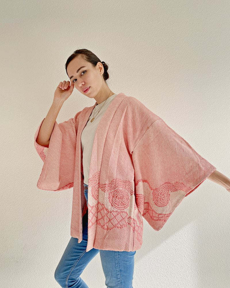 Flowy Japanese Traditional Patterns Shibori Haori Kimono Jacket