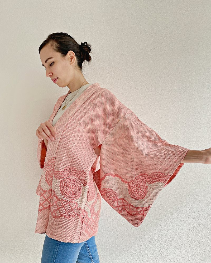 Flowy Japanese Traditional Patterns Shibori Haori Kimono Jacket