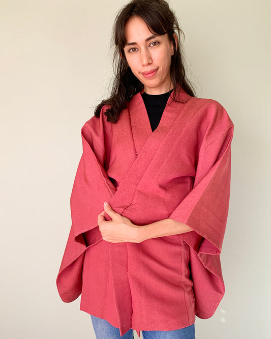 Gold Shimmer Dark Pink Haori Kimono Jacket